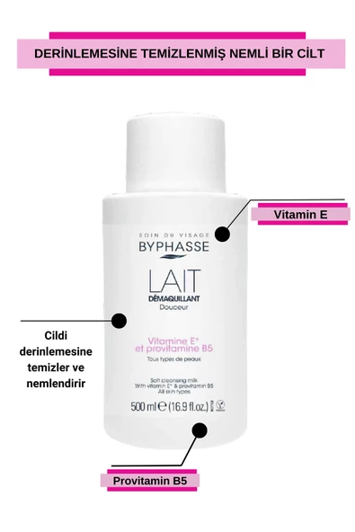 BYPHASSE Yüz ve Makyaj Temizleme Sütü Tüm Cilt Tipleri 500ml - 4