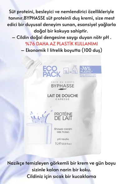 BYPHASSE Caresse Süt Proteinli Kremli Duş Jeli Ekonomik Yeniden Dolum Paketi 1000ml - 2