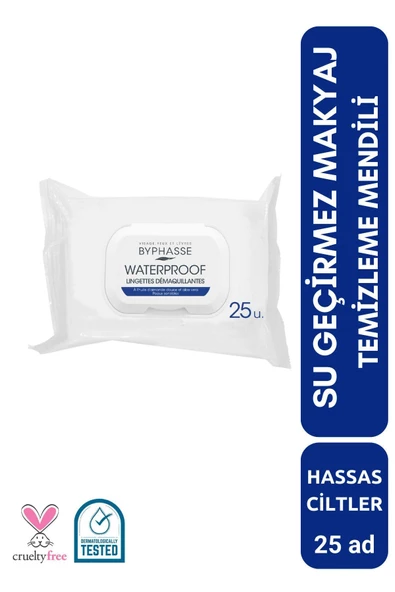 BYPHASSE Waterproof Makyaj Temizleme Mendili Hassas Ciltler 25 adet