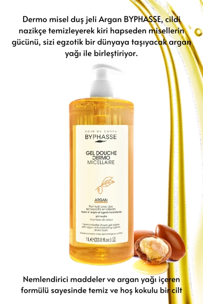 BYPHASSE Dermo Micellar Argan Oil Duş Jeli Tüm Ciltler İçin 1000ml - 2