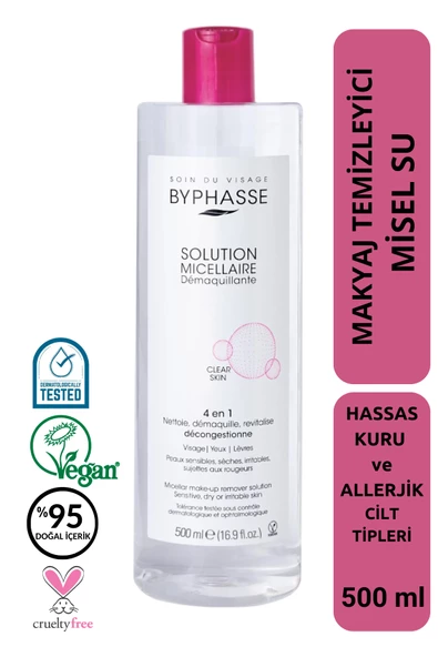BYPHASSE Micellar Yüz ve Makyaj Temizleyici Misel Su Kuru,Hassas ve Allerjiye Meyilli Ciltler 500ml ürün görseli