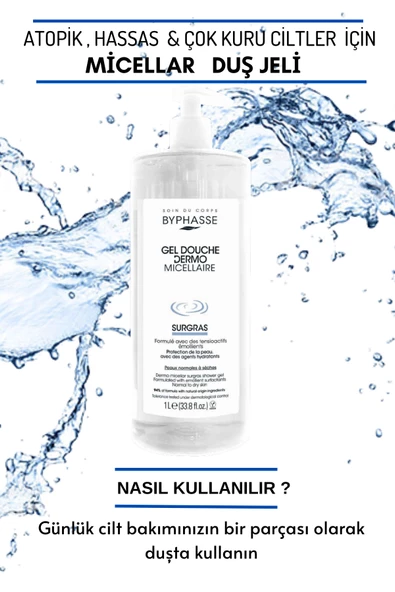 BYPHASSE Dermo Micellar Surgras Kuru ve Normal Ciltler İçin Misel Duş Jeli 1000ml - 4