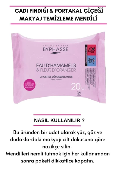 BYPHASSE Cadı Fındığı ve Portakal Çiçeği Özlü Makyaj Temizleme Mendili Yağlı Ciltler 20 adet - 4