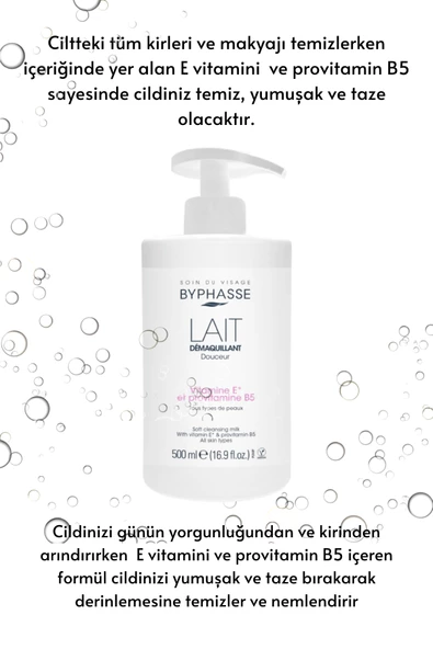 BYPHASSE Yüz ve Makyaj Temizleme Sütü Tüm Cilt Tipleri 500ml (Pompalı) - 2