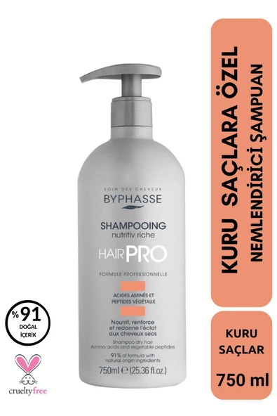 BYPHASSE Hair Pro Kuru Saçlara Özel Nemlendirici Şampuan 750ml