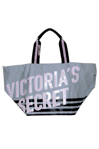 Victoria's Secret Vs Büyük Boy Logo Yazı Detaylı Gri Seyahat Çantası - 4