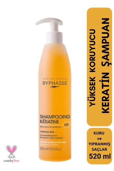 BYPHASSE Keratin Şampuan Kuru Saçlar Yüksek Koruyucu 520 ml