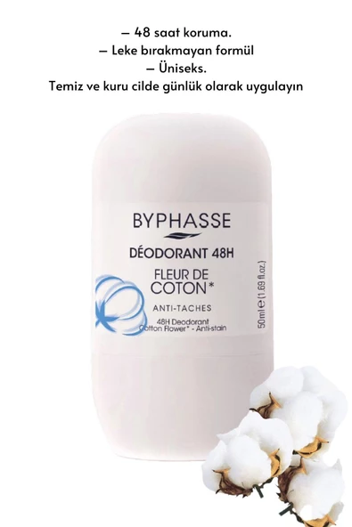 BYPHASSE 48H Roll-on Deodorant Cotton Flower 50ml - 3