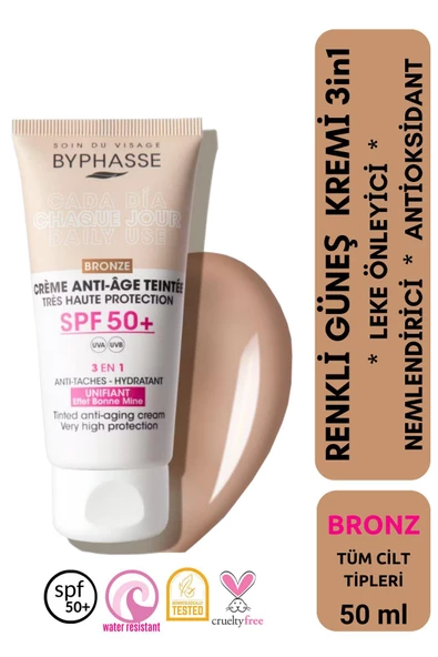 BYPHASSE Anti-Aging Renkli Sıvı Güneş Kremi Bronz Renk- Yeni Nesil Güneş Filtreli Hibrit Formül 50ml ürün görseli