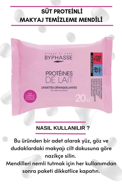 BYPHASSE Süt Proteinli Makyaj Temizleme Mendili Tüm Ciltler 20 adet - 4