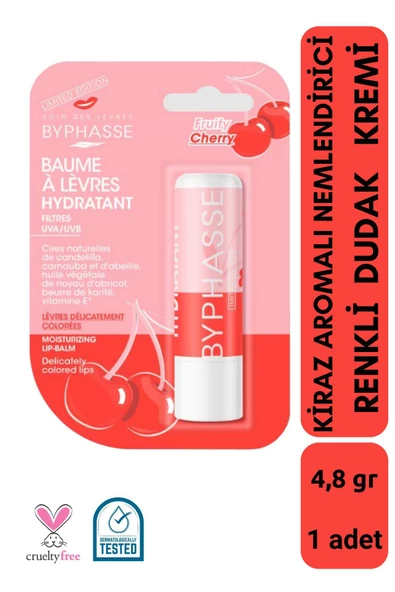 BYPHASSE Kiraz Aromalı Nemlendirici Renkli Dudak Bakım Kremi 4.8 GR