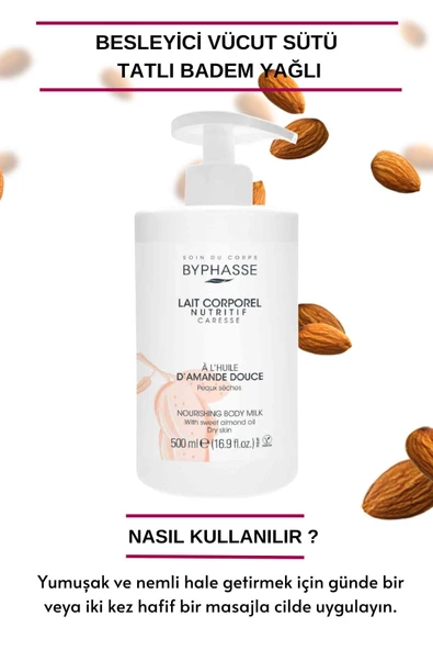 BYPHASSE Tatlı Badem Yağlı Besleyici Vücut Sütü Pratik Pompalı Ambalaj 500ml - 4