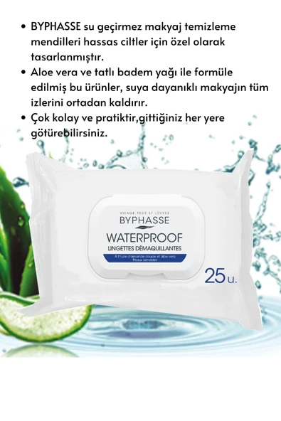 BYPHASSE Waterproof Makyaj Temizleme Mendili Hassas Ciltler 25 adet - 2