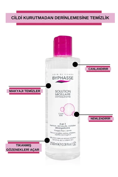 BYPHASSE Micellar Yüz ve Makyaj Temizleyici  Misel Su Kuru,Hassas ve Allerjiye Meyilli Ciltler 250ml - 4
