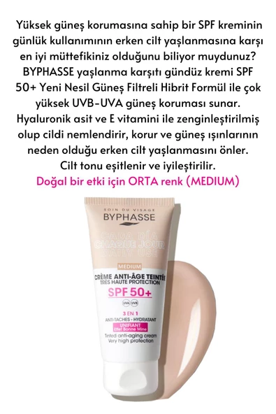 BYPHASSE Anti-Aging Renkli Sıvı Güneş Kremi Medium Renk- Yeni Nesil Güneş Filtreli Hibrit Formül 50ml - 2