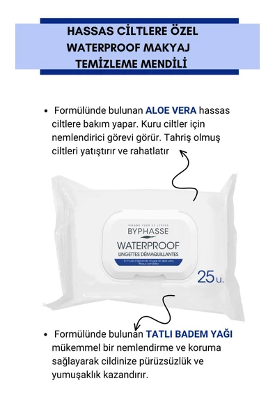 BYPHASSE Waterproof Makyaj Temizleme Mendili Hassas Ciltler 25 adet - 5