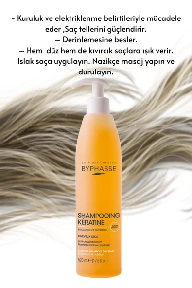 BYPHASSE Keratin Şampuan Kuru Saçlar Yüksek Koruyucu 520 ml - 3
