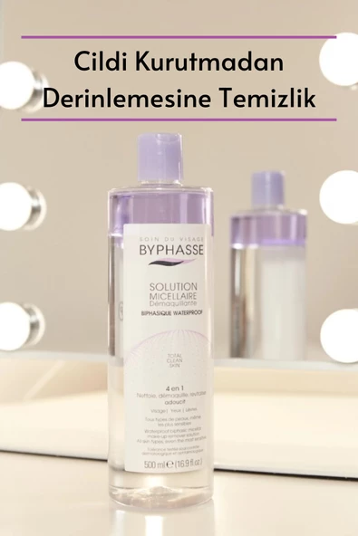 BYPHASSE Micellar Çift Fazlı Yüz ve Makyaj Temizleyici Tüm Ciltler 500ml - 5