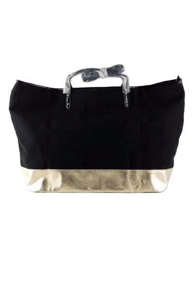 Victoria's Secret VS Siyah Gold Kanvas Tote Seyahat Çantası - 3