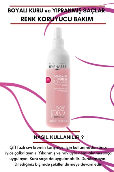 BYPHASSE Boyalı Kuru Saçlara Özel Çift Fazlı Renk Koyucu Vegan Sıvı Saç Kremi 400ml - Resim 4