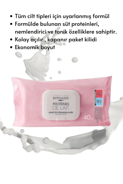 BYPHASSE Süt Proteinli Makyaj Temizleme Mendili Tüm Ciltler 40 adet - 3