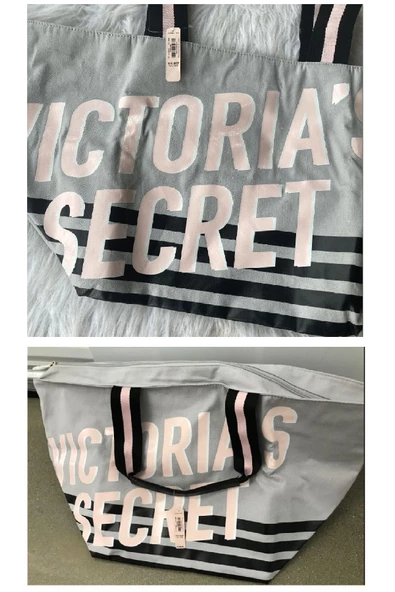 Victoria's Secret Vs Büyük Boy Logo Yazı Detaylı Gri Seyahat Çantası - 8