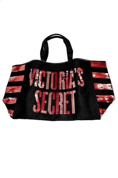 Victoria's Secret VS Pembe Pullu Payet İşlemeli Kadın Büyük Boy Çıt Çıt Kapamalı Plaj Çantası - 3