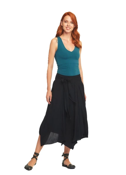 Beli Bağlamalı Salaş Midi Kloş Etek - Resim 5