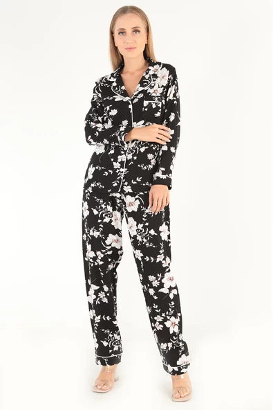 DoReMi Floral Pattern Uzun Kollu Kadın Pijama Takım - 5
