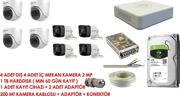 Hikvision 8'li Set 2 Mp Hd Kamera Sistemi