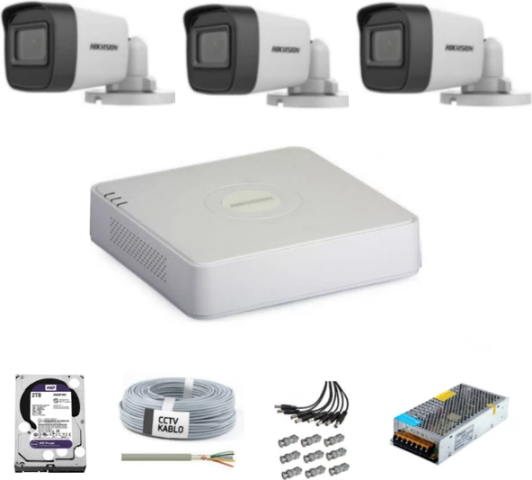 Hikvision Haıkon 3 Kameralı Güvenlik Kamera Hazır Set