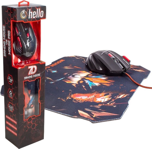 Hello Hl-39 Kablolu Oyuncu Mouse + Mouse Pad