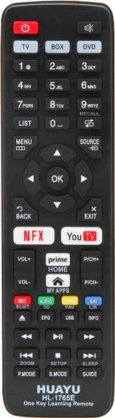 Huayu HL-1765E Prime Vıdeo-Youtube-Netflıx Tuşlu Tv/uydu/dvd Öğrenebilen Akıllı Kumanda