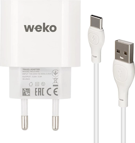 Angel Of Life Weko WK-21442 Pdu Qc 3.0 Amper Şarj Başlık Adaptörü + Type-C Kablo (No:1)