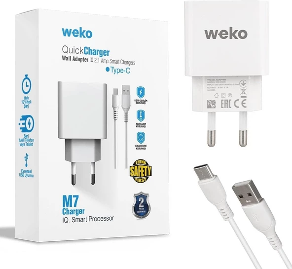 WEKO WK-21435 M7 2.1 AMPER ŞARJ BAŞLIK ADAPTÖRÜ + TYPE-C KABLO (NO:3)
