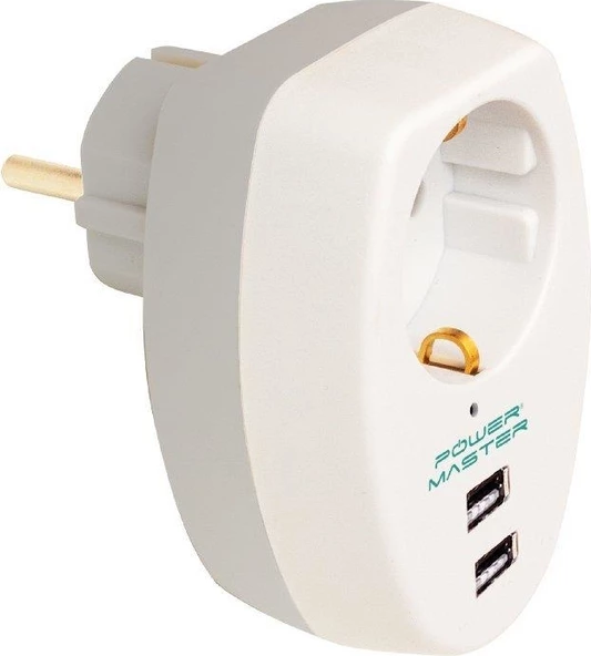 Powermaster 2xusb Girişli Tekli Termal Priz 10A-2500W