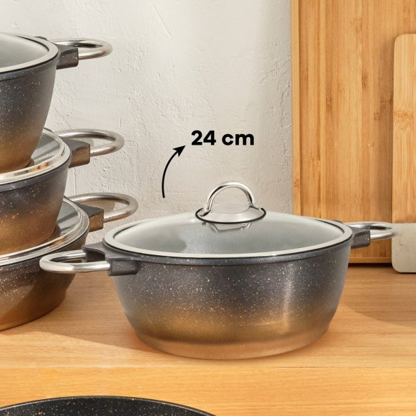 Emsan Kuvars 24 cm Derin Tencere - Siyah Gold - 2