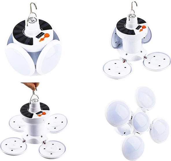 Powermaster Premio PR-2038 Solar Panelli Şarjlı 5'li Katlanabilir Kamp Lambası - 3