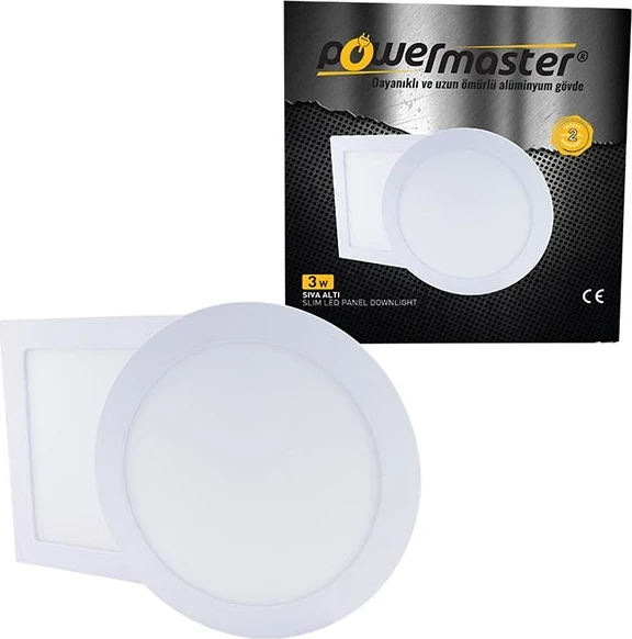 Powermaster 3 Watt Sıva Altı 6500K Beyaz Yuvarlak 70MM Slım Led-Eco Spot Panel
