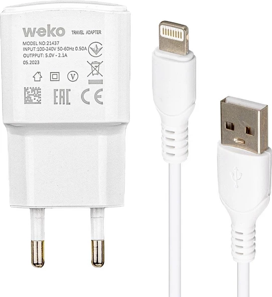 WEKO WK-21437 IP 2.1 AMPER ŞARJ BAŞLIK ADAPTÖRÜ + LIGHTNING KABLO (NO:3)