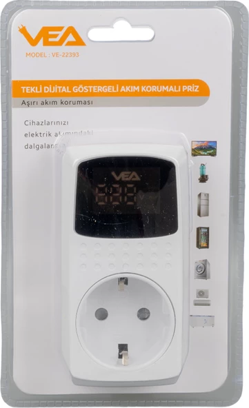 Vea VE-22393 16A 3520W Tekli Dijital Göstergeli Akım Korumalı Priz