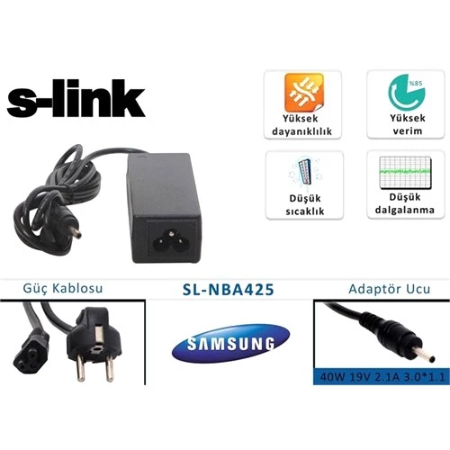 S-Link Sl-Nba425 40W 19V 2.1A 3.0*1.1 Samsung Notebook Standart Adaptör