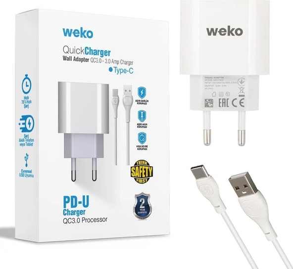 WEKO WK-21442 PDU QC 3.0 AMPER ŞARJ BAŞLIK ADAPTÖRÜ + TYPE-C KABLO (NO:1)