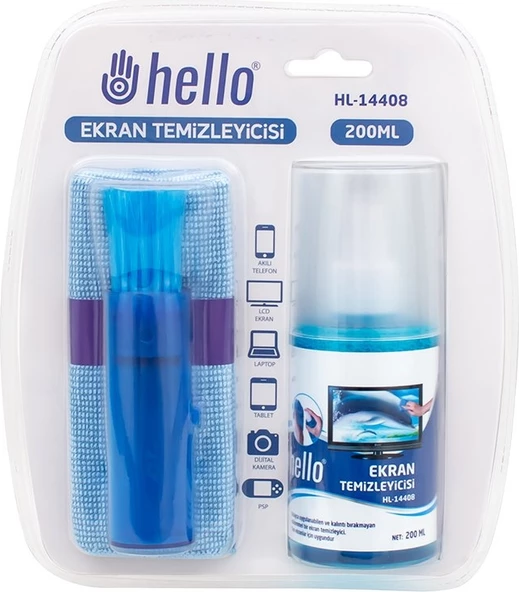 Hello HL-14408 Sprey + Fiber Bez + Fırça 200ML LCD Ekran Temizleme Seti - 3