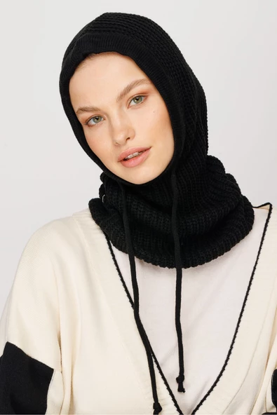 Siyah Balaclava Triko Başlık - 5