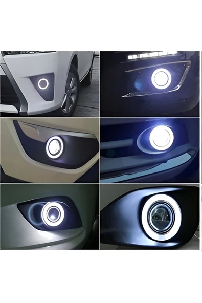 Mercekli Angel Led Sis Farı Halkalı Gündüz Sis Farı 76 mm Beyaz Su Geçirmez Metal Gövde 2 Adet - 6
