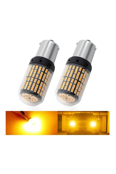144 LEDLİ SİNYAL AMPULÜ TURUNCU AMBER 93 TİP DÜZ TIRNAK 2 ADET P21W STOP-SİNYAL-GERİ VİTES-FREN - 4