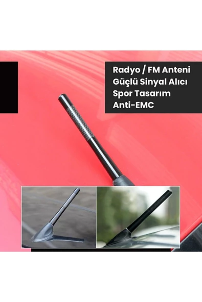 Araç Anteni Kısa Spor Anten Karbon-Alüminyum Anten Çubuğu Siyah Yüksek Çekim Gücü Tüm Araçlara Uyuml - 2