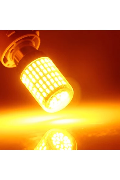 144 LEDLİ SİNYAL AMPULÜ TURUNCU AMBER 93 TİP DÜZ TIRNAK 2 ADET P21W STOP-SİNYAL-GERİ VİTES-FREN - 3
