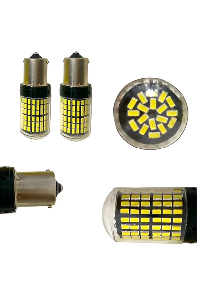 144 LEDLİ GERİ VİTES AMPULÜ KRİSTAL BEYAZ 93 TİP DÜZ TIRNAK 2 ADET P21W STOP-SİNYAL-GERİ VİTES-FREN - 2